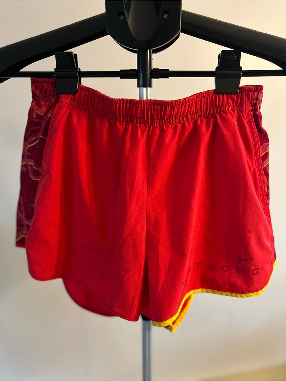 Nike Women’s Livestrong Red Athletic Shorts with Yellow Trim